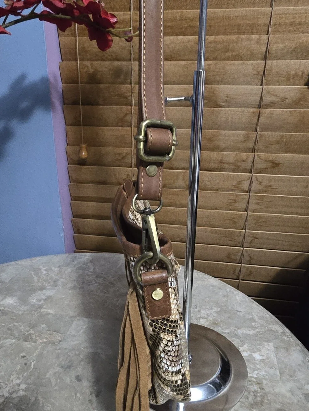Shyanne Tooled Snake-Embossed Brown Leather Western Style Crossbody Shoulder Bag
